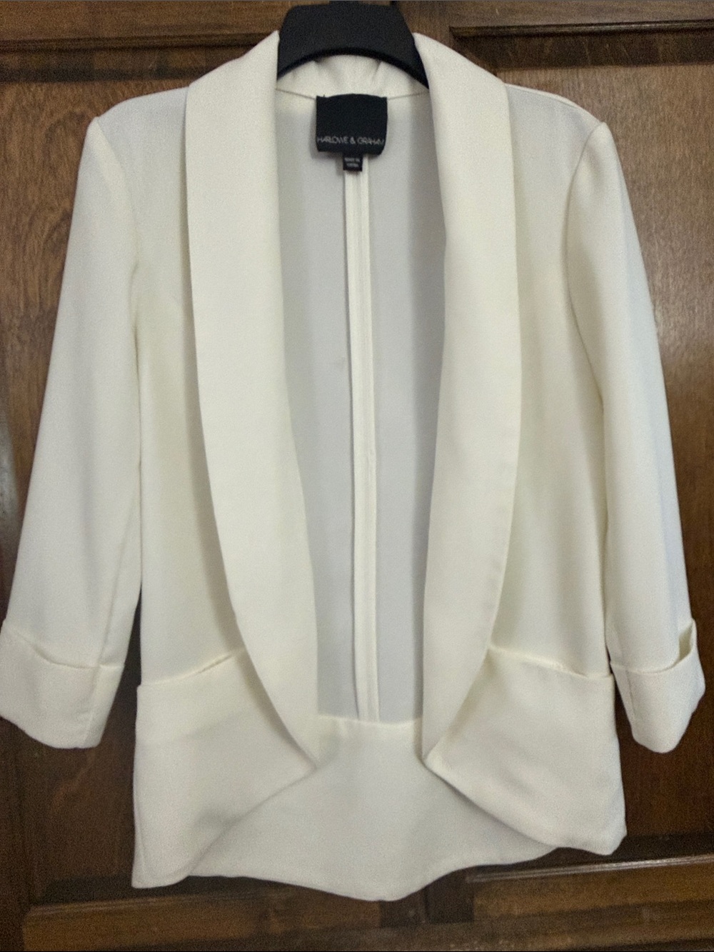 Harlowe & Graham Ivory Draped Open-Front Blazer - Picture 3 of 8